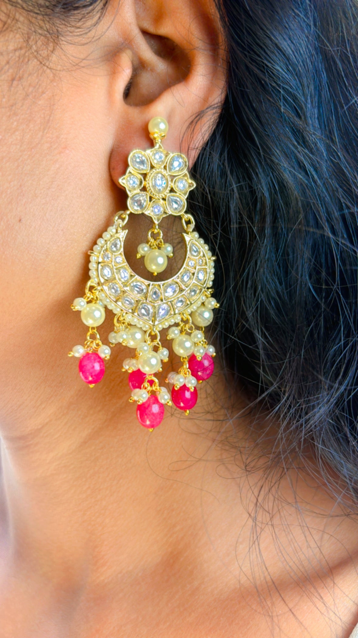 Polki Pink Bead Drop Earrings