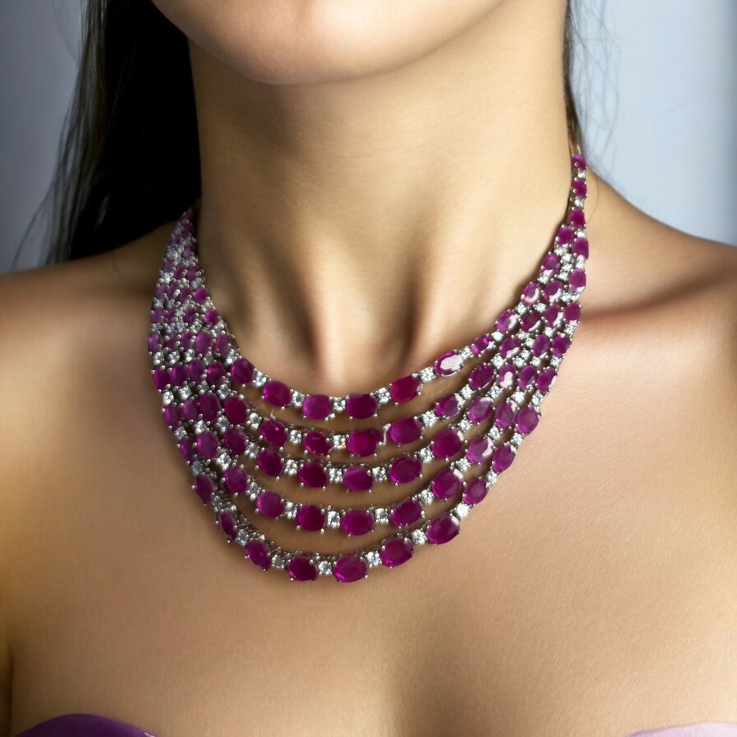 Crimson Cascade Ruby Necklace Set