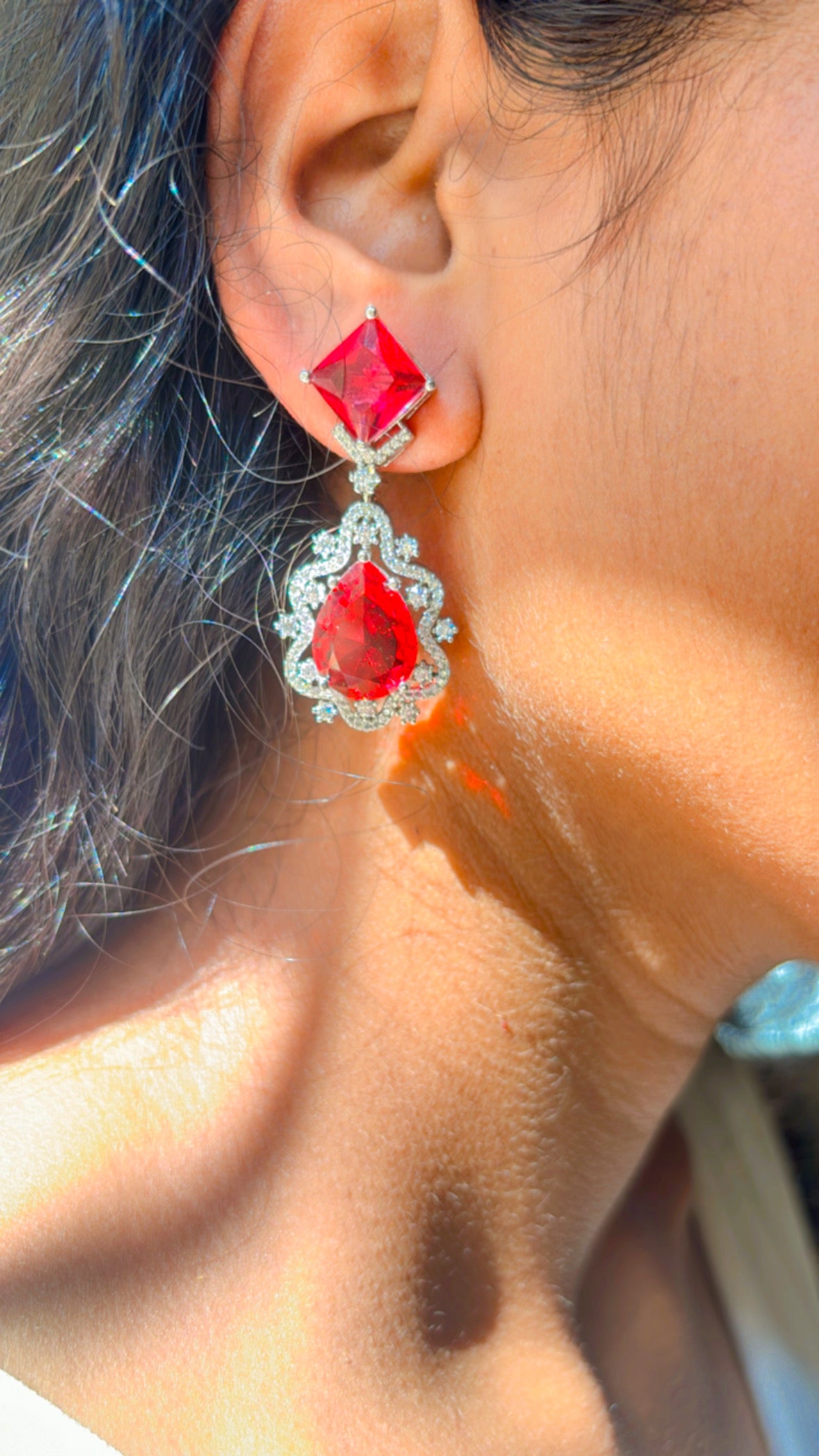 Crimson hue drop earrings