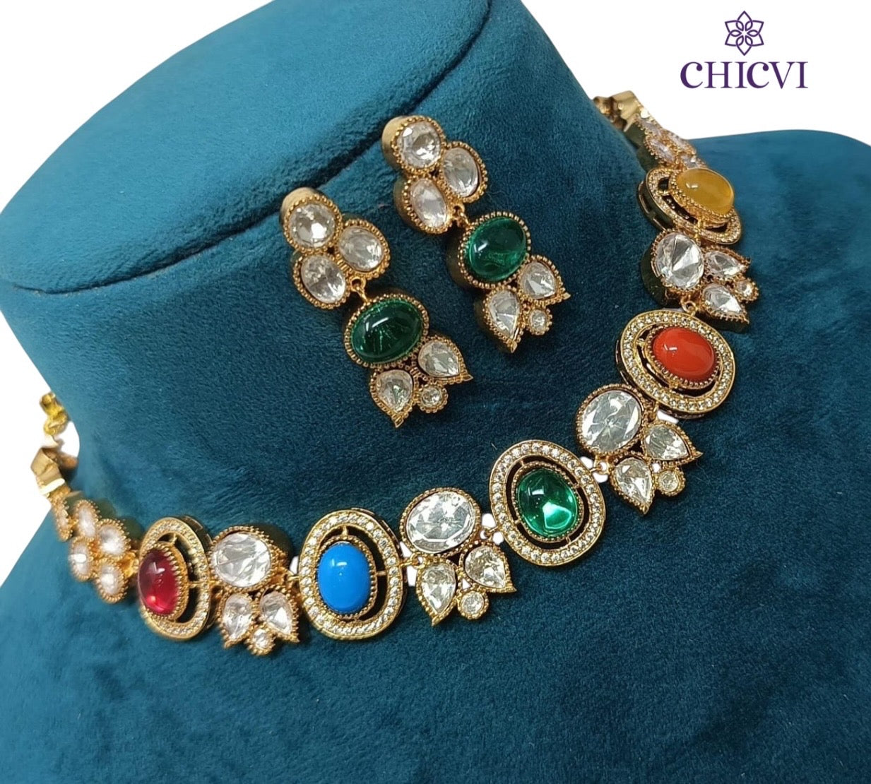 Aditi Polki Navratan Necklace