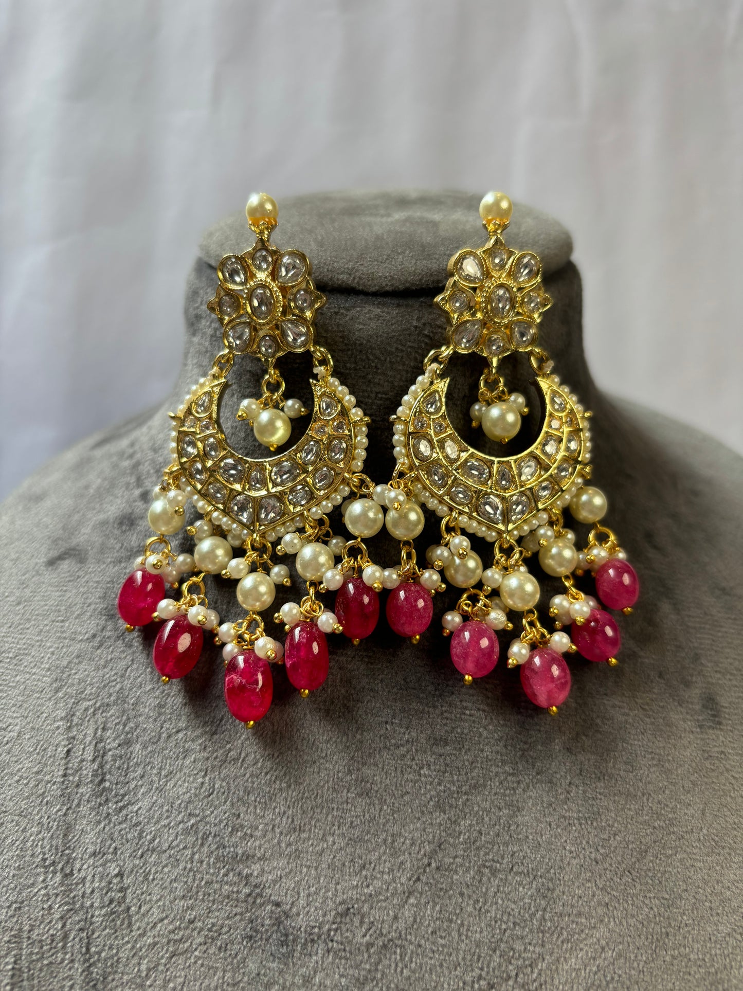 Polki Pink Bead Drop Earrings