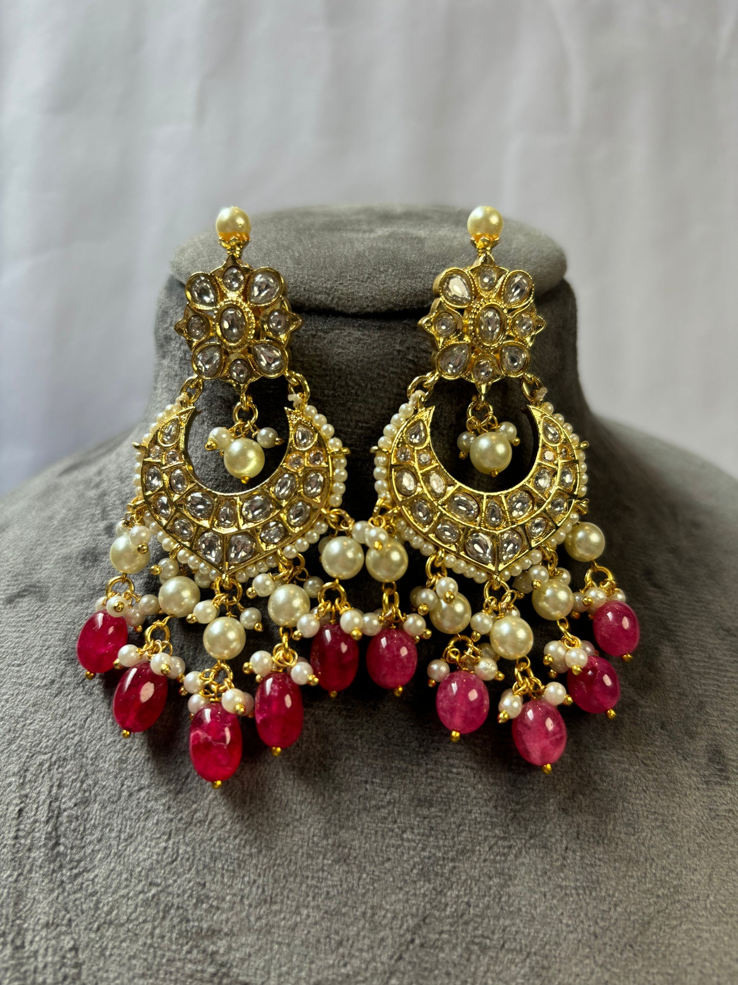 Polki Pink Bead Drop Earrings