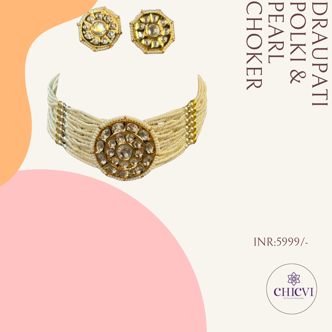 Draupati polki pearl choker