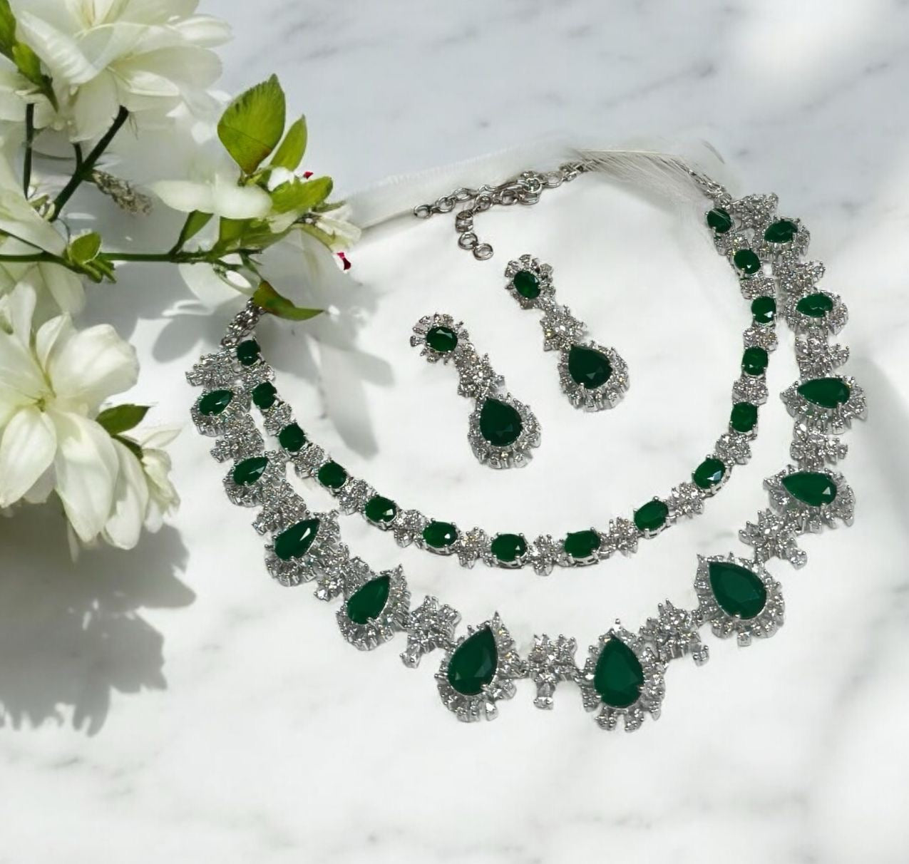 Emerald Double Line Necklace set