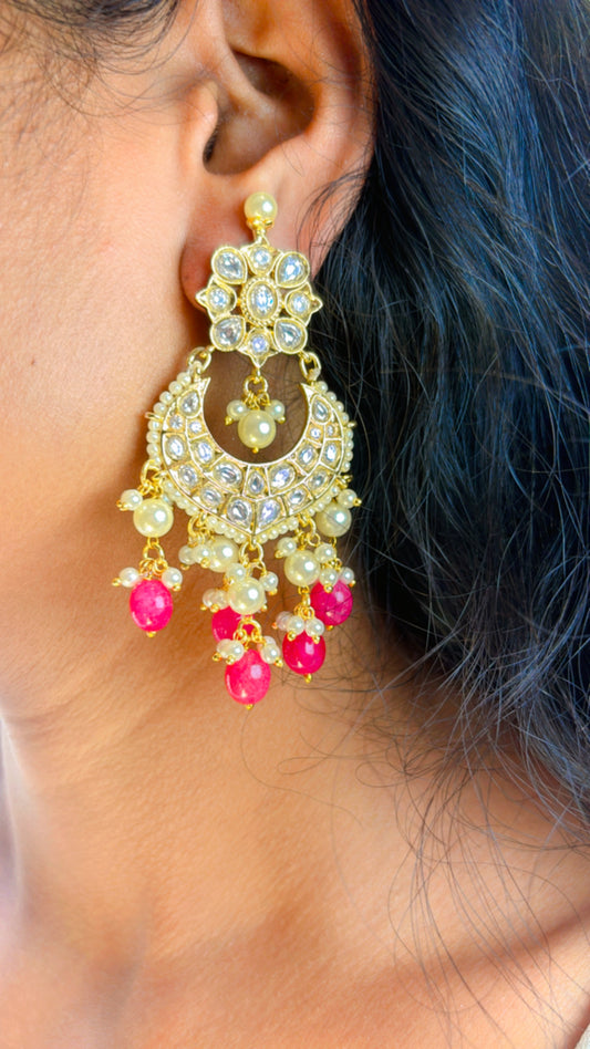 Polki  Pink Bead Drop Earrings
