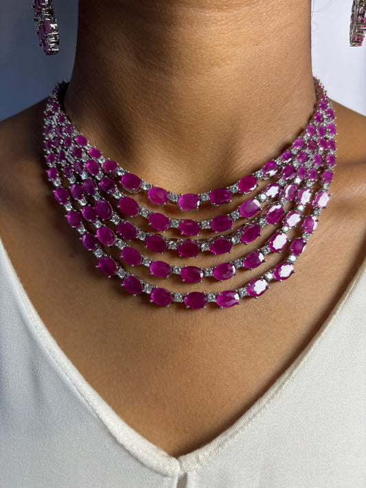 Crimson Cascade Ruby Necklace Set