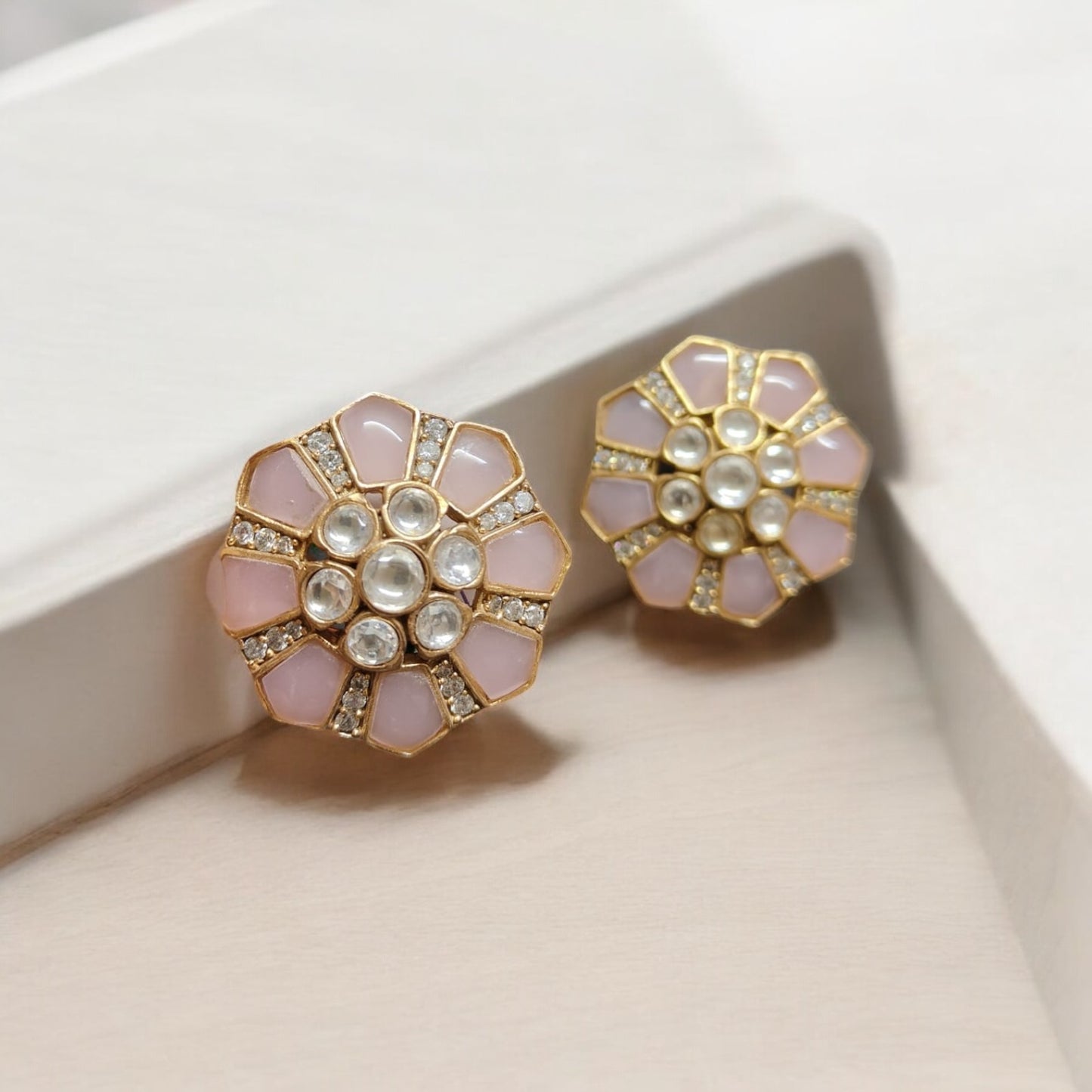 Pink floral studs