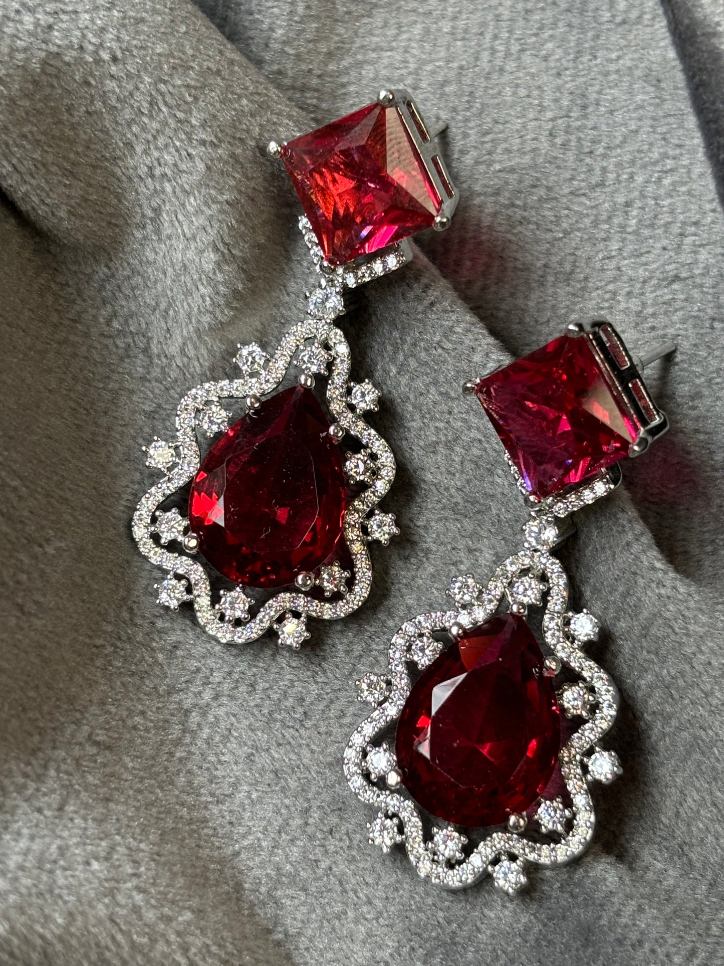 Crimson hue drop earrings