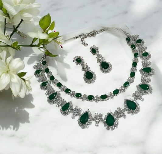 Emerald Double Line Necklace set